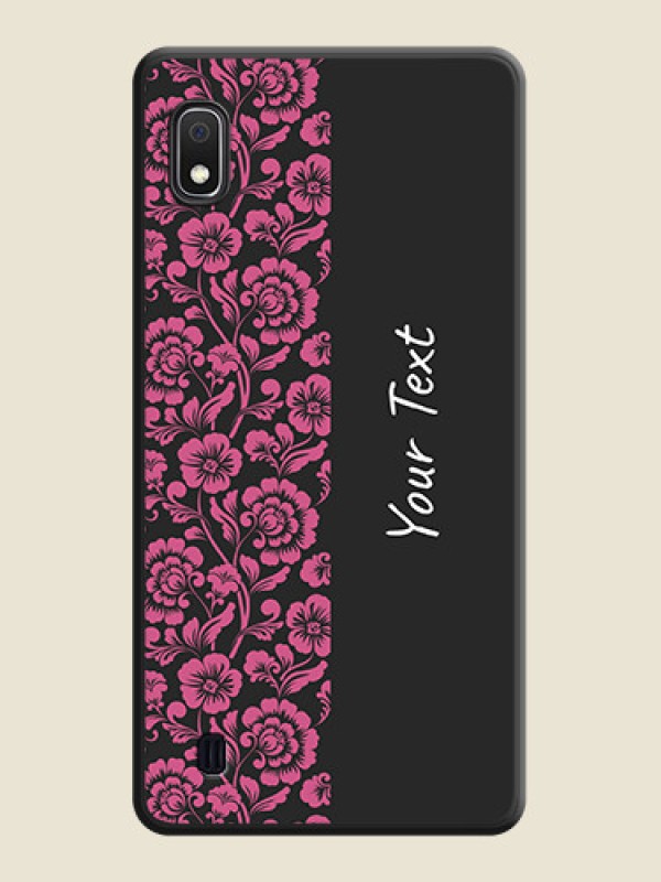 Custom Pink Floral Pattern Design With Custom Text On Space Black Personalized Soft Matte Phone Covers -Samsung Galaxy A10 - alternate view
