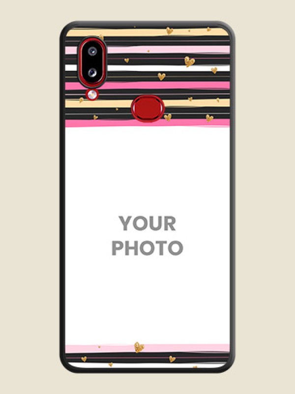 Custom Multicolor Lines and Golden Love Symbols Design on Photo on Space Black Soft Matte Mobile Cover - Galaxy A10s - alternate view