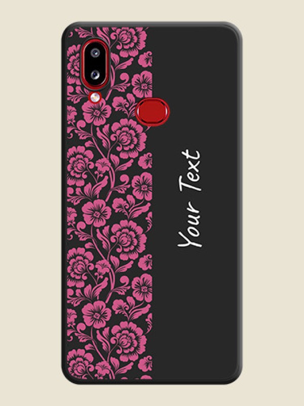 Custom Pink Floral Pattern Design With Custom Text On Space Black Personalized Soft Matte Phone Covers -Samsung Galaxy A10S - alternate view