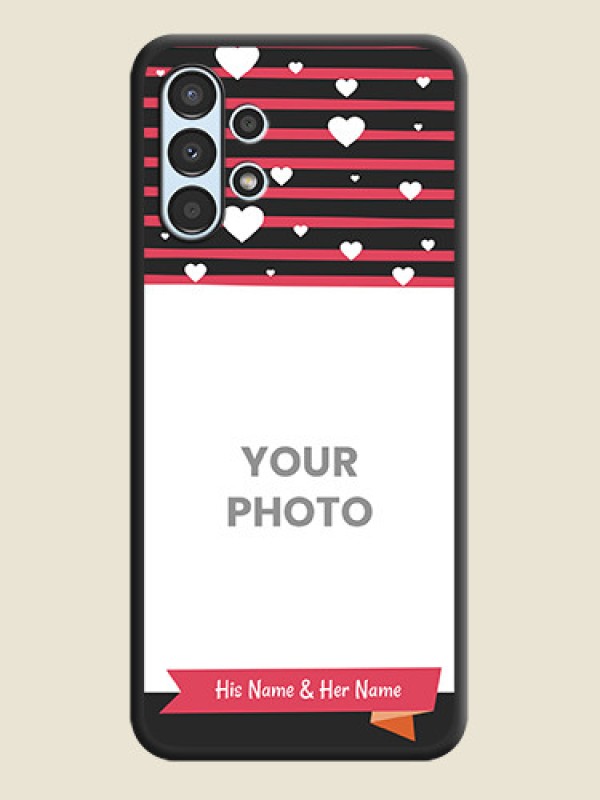 Custom White Color Love Symbols with Pink Lines Pattern on Space Black Custom Soft Matte Phone Cases - Galaxy A13 - alternate view