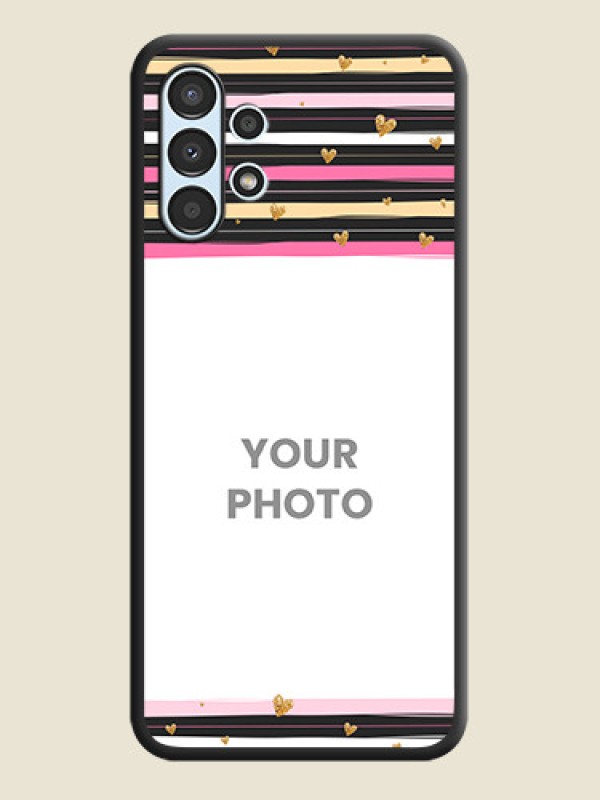 Custom Multicolor Lines and Golden Love Symbols Design on Photo on Space Black Soft Matte Mobile Cover - Galaxy A13 - alternate view