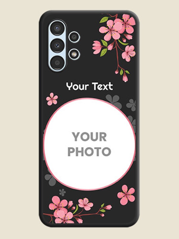 Custom Round Image with Pink Color Floral Design on Photo on Space Black Soft Matte Back Cover - Galaxy A13 - alternate view