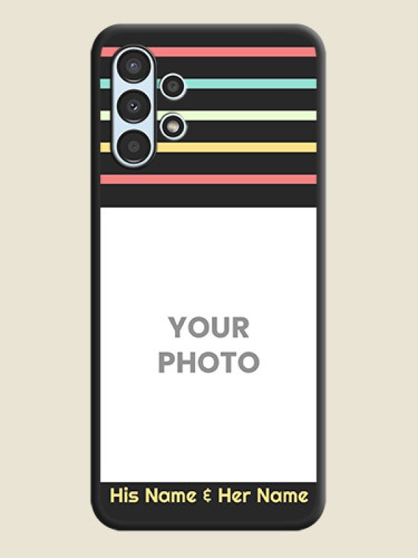 Custom Color Stripes with Photo and Text on Photo on Space Black Soft Matte Mobile Case - Galaxy A13 - alternate view