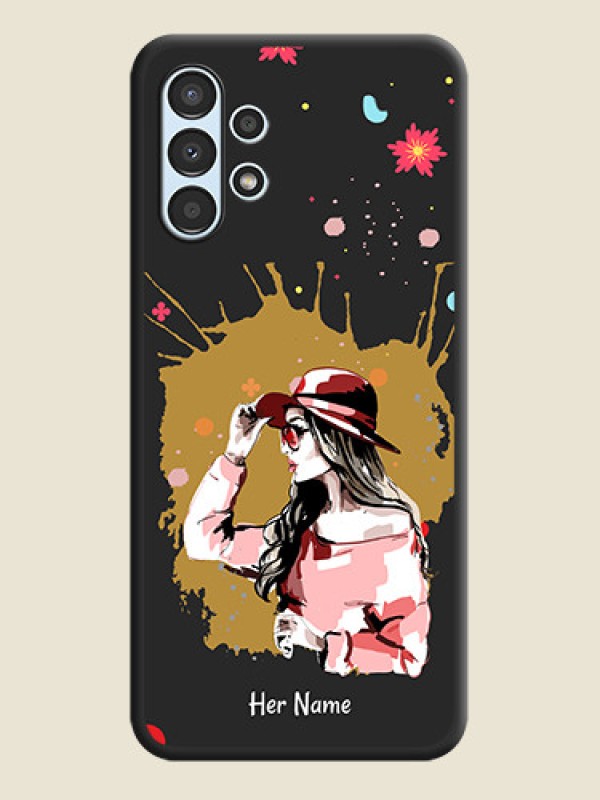 Custom Mordern Lady With Color Splash Background With Custom Text On Space Black Personalized Soft Matte Phone Covers -Samsung Galaxy A13 - alternate view