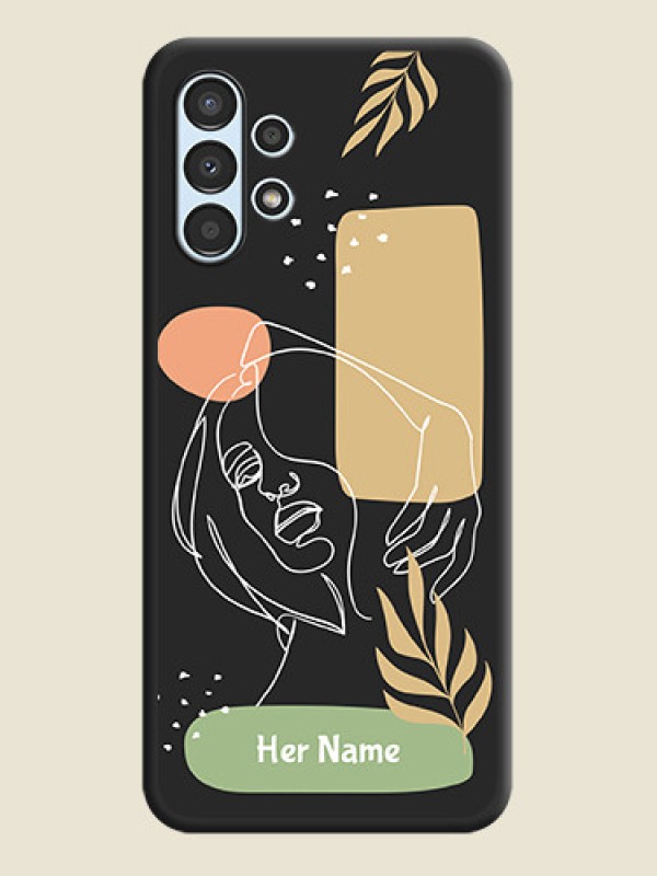 Custom Custom Text With Line Art Of Women & Leaves Design On Space Black Personalized Soft Matte Phone Covers -Samsung Galaxy A13 - alternate view