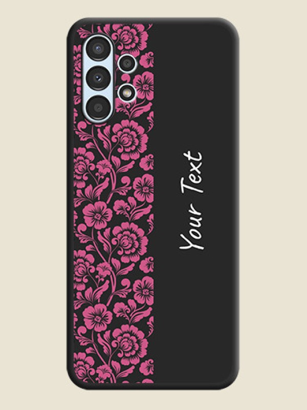 Custom Pink Floral Pattern Design With Custom Text On Space Black Personalized Soft Matte Phone Covers -Samsung Galaxy A13 - alternate view