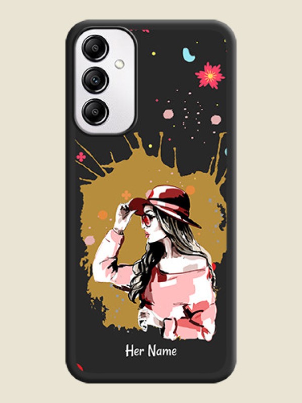Custom Mordern Lady With Color Splash Background With Custom Text On Space Black Personalized Soft Matte Phone Covers -AppleGalaxy A14 4G - alternate view