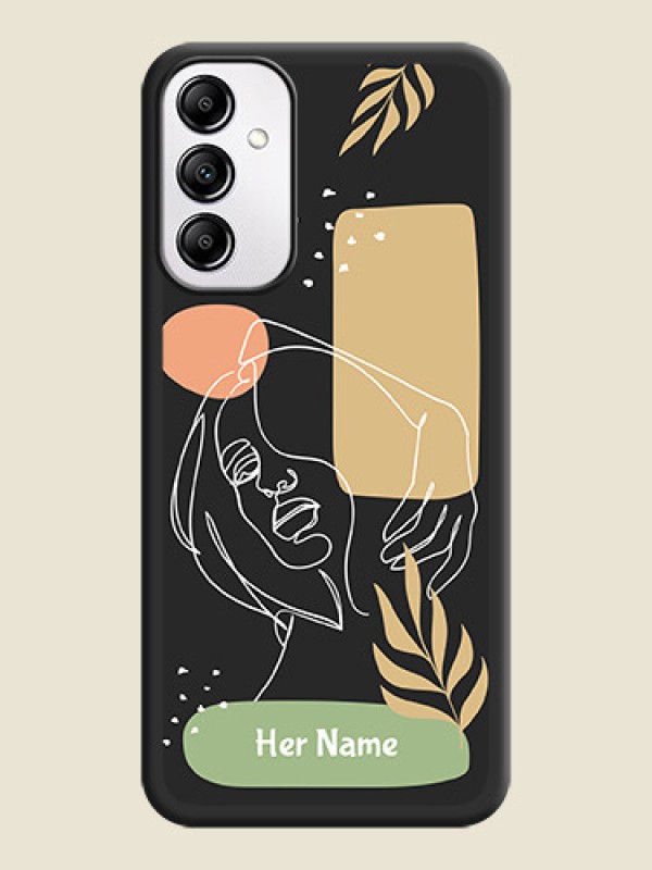Custom Custom Text With Line Art Of Women & Leaves Design On Space Black Personalized Soft Matte Phone Covers -AppleGalaxy A14 4G - alternate view