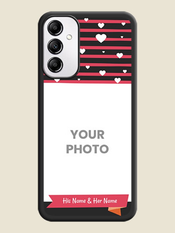 Custom White Color Love Symbols with Pink Lines Pattern on Space Black Custom Soft Matte Phone Cases - Samsung Galaxy A14 - alternate view