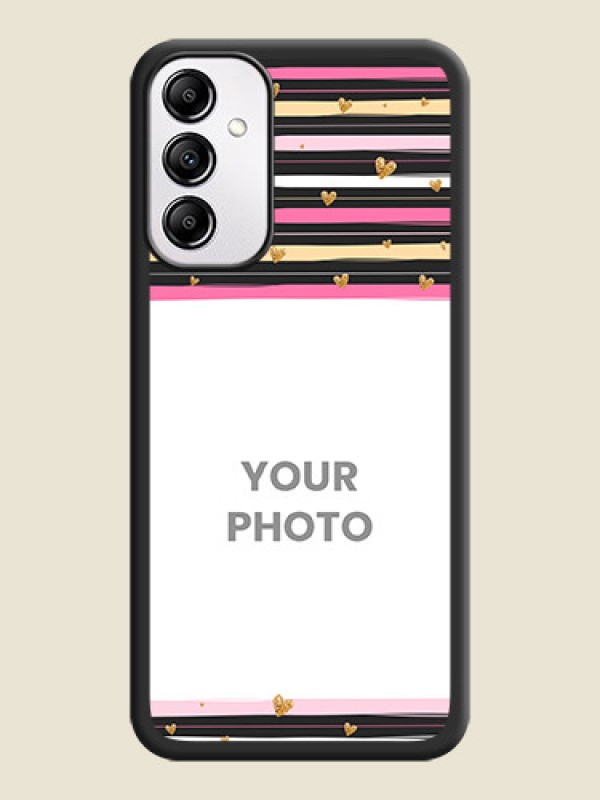 Custom Multicolor Lines and Golden Love Symbols Design on Photo on Space Black Soft Matte Mobile Cover - Samsung Galaxy A14 - alternate view