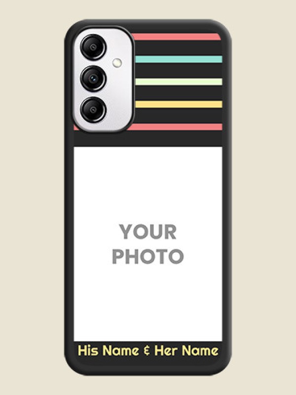 Custom Color Stripes with Photo and Text on Photo on Space Black Soft Matte Mobile Case - Samsung Galaxy A14 - alternate view