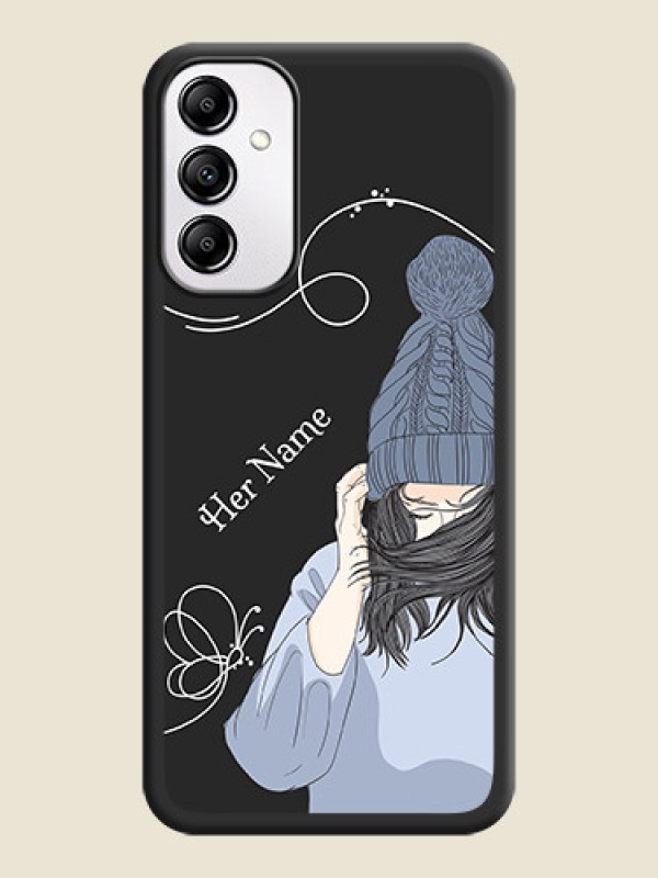 Custom Girl With Blue Winter Outfiit Custom Text Design On Space Black Personalized Soft Matte Phone Covers -Samsung Galaxy A14 - alternate view
