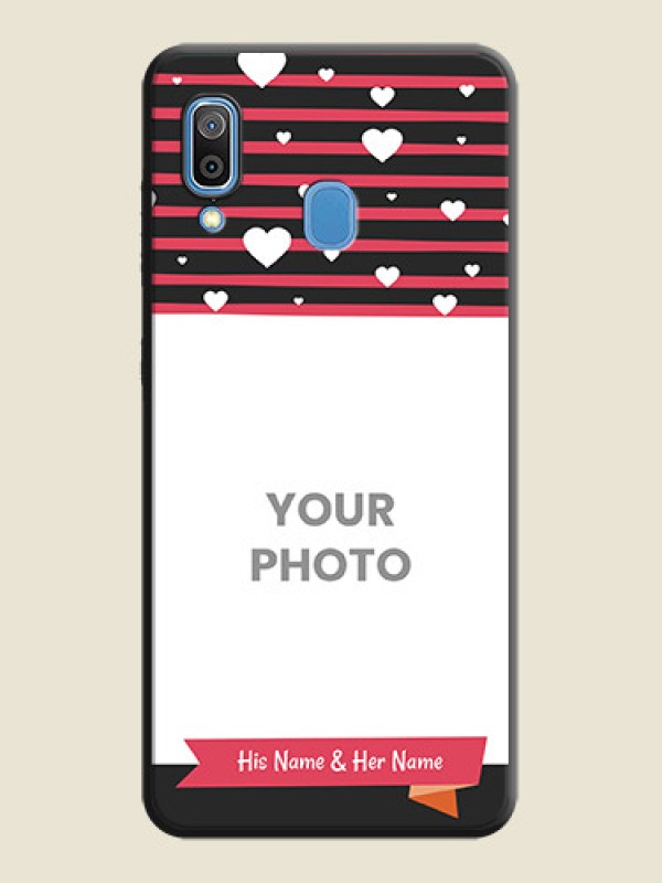 Custom White Color Love Symbols with Pink Lines Pattern on Space Black Custom Soft Matte Phone Cases - Galaxy A20 - alternate view