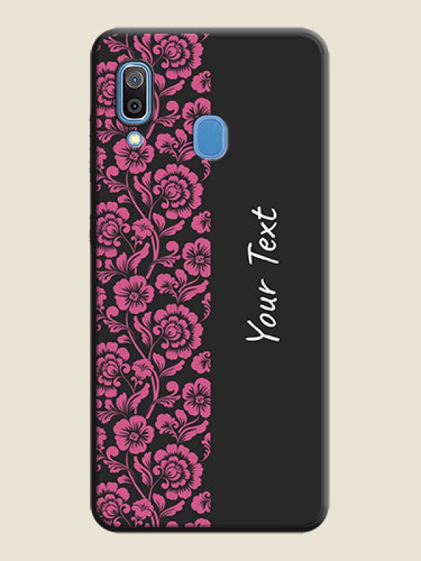 Custom Pink Floral Pattern Design With Custom Text On Space Black Personalized Soft Matte Phone Covers -Samsung Galaxy A20 - alternate view