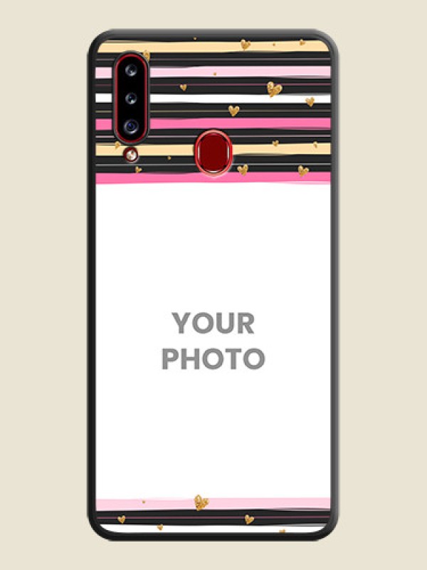 Custom Multicolor Lines and Golden Love Symbols Design on Photo on Space Black Soft Matte Mobile Cover - Galaxy A20s - alternate view