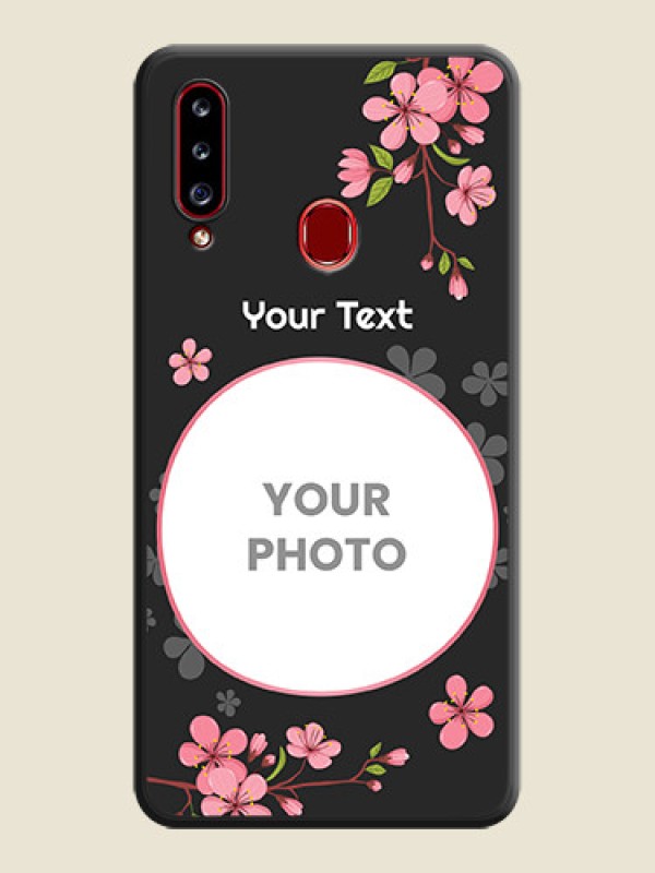 Custom Round Image with Pink Color Floral Design on Photo on Space Black Soft Matte Back Cover - Galaxy A20s - alternate view