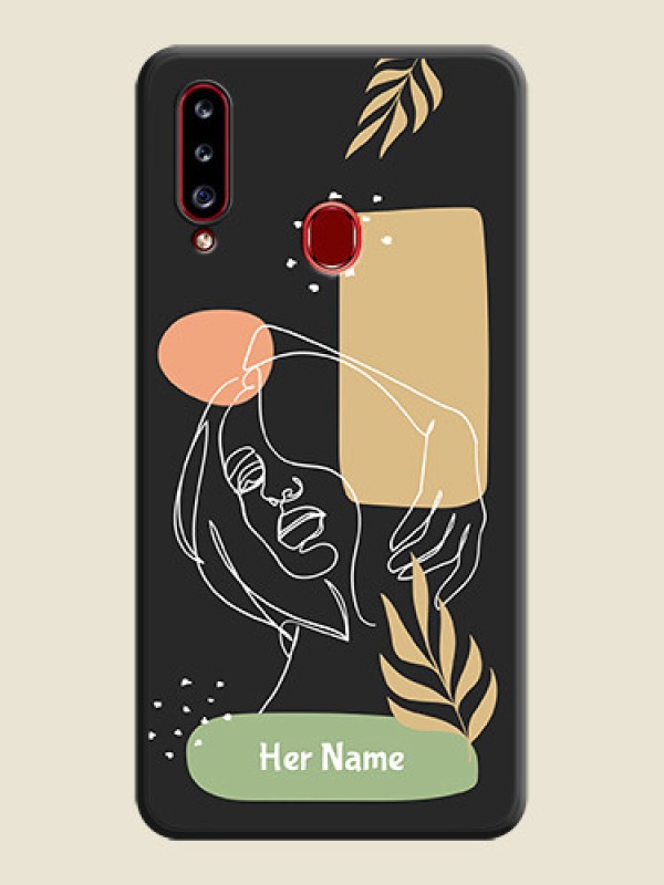 Custom Custom Text With Line Art Of Women & Leaves Design On Space Black Personalized Soft Matte Phone Covers -Samsung Galaxy A20S - alternate view