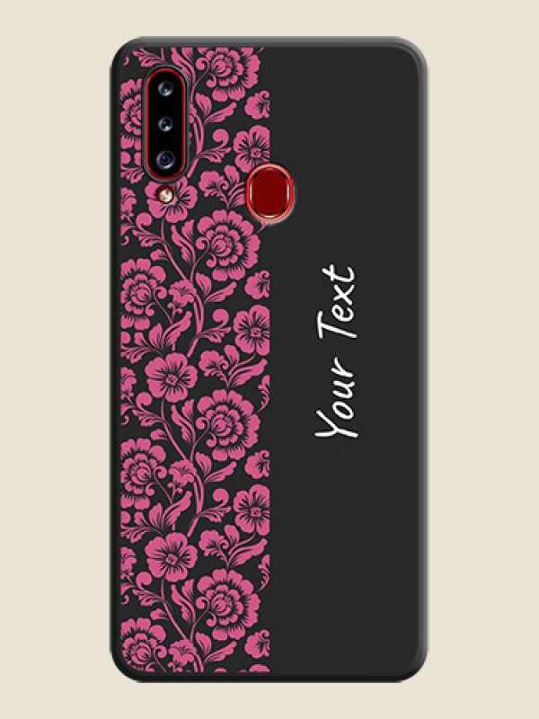 Custom Pink Floral Pattern Design With Custom Text On Space Black Personalized Soft Matte Phone Covers -Samsung Galaxy A20S - alternate view
