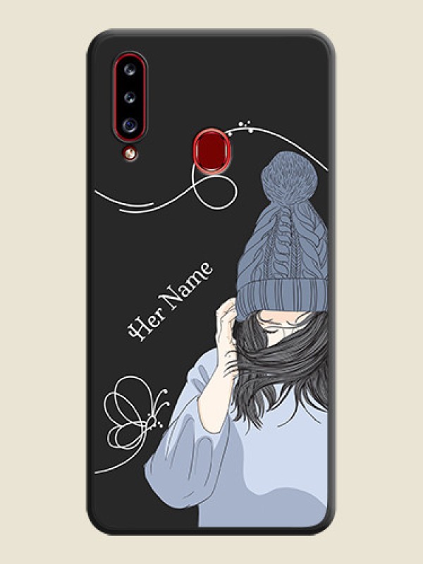 Custom Girl With Blue Winter Outfiit Custom Text Design On Space Black Personalized Soft Matte Phone Covers -Samsung Galaxy A20S - alternate view