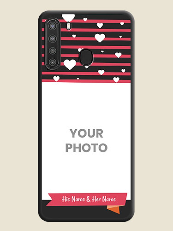 Custom White Color Love Symbols with Pink Lines Pattern on Space Black Custom Soft Matte Phone Cases - Galaxy A21 - alternate view