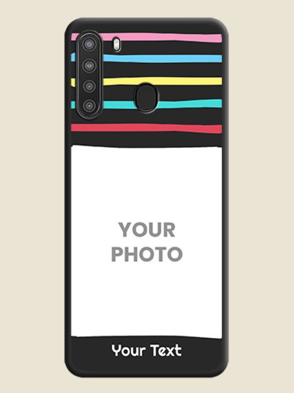 Custom Multicolor Lines with Image on Space Black Personalized Soft Matte Phone Covers - Galaxy A21 - alternate view