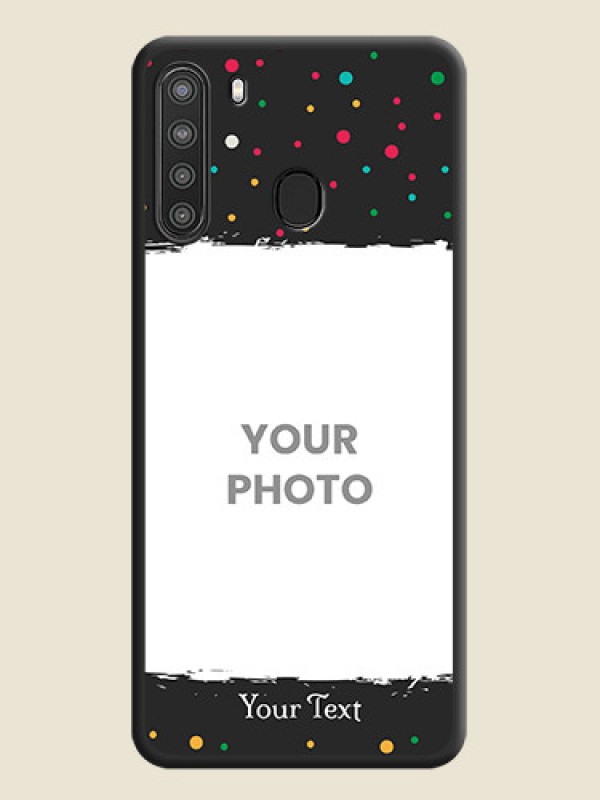 Custom Multicolor Dotted Pattern with Text on Space Black Custom Soft Matte Phone Back Cover - Galaxy A21 - alternate view