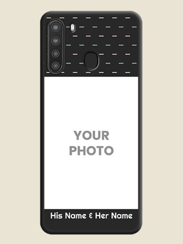 Custom Line Pattern Design with Text on Space Black Custom Soft Matte Phone Back Cover - Galaxy A21 - alternate view