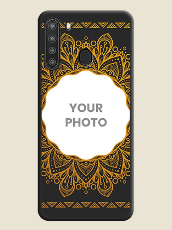 Custom Round Image with Floral Design on Photo on Space Black Soft Matte Mobile Cover - Galaxy A21 - alternate view