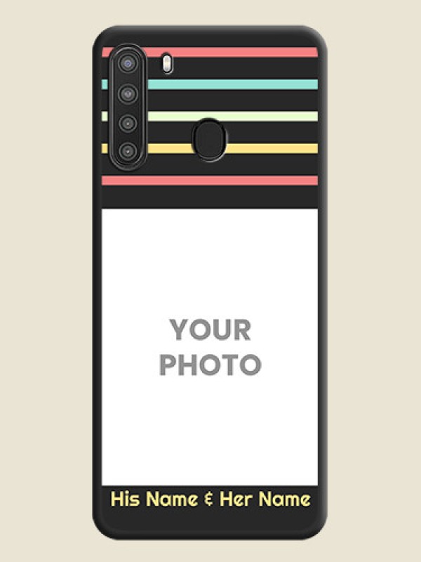 Custom Color Stripes with Photo and Text on Photo on Space Black Soft Matte Mobile Case - Galaxy A21 - alternate view