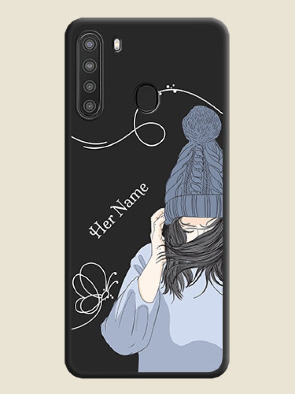 Custom Girl With Blue Winter Outfiit Custom Text Design On Space Black Personalized Soft Matte Phone Covers -Samsung Galaxy A21 - alternate view