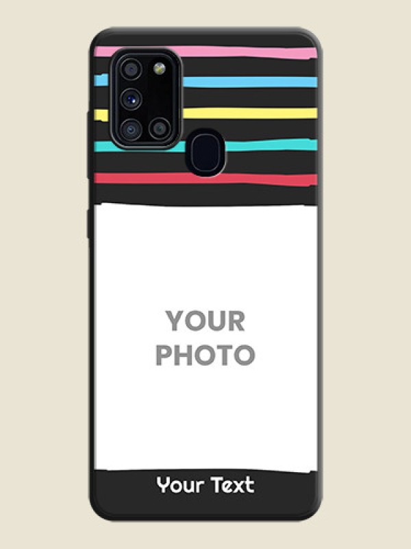 Custom Multicolor Lines with Image on Space Black Personalized Soft Matte Phone Covers - Galaxy A21S - alternate view