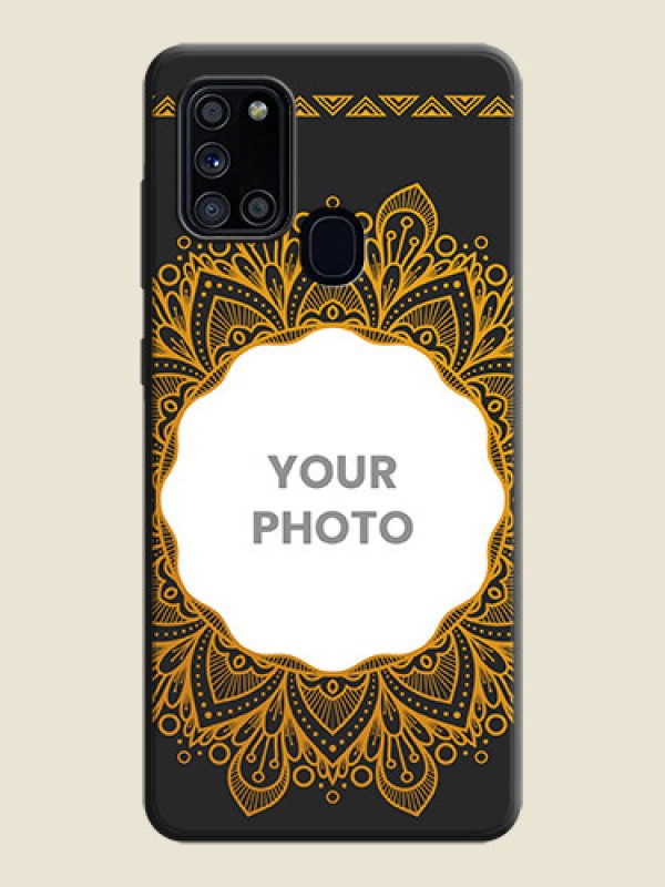 Custom Round Image with Floral Design - Photo on Space Black Soft Matte Mobile Cover - Galaxy A21S - alternate view