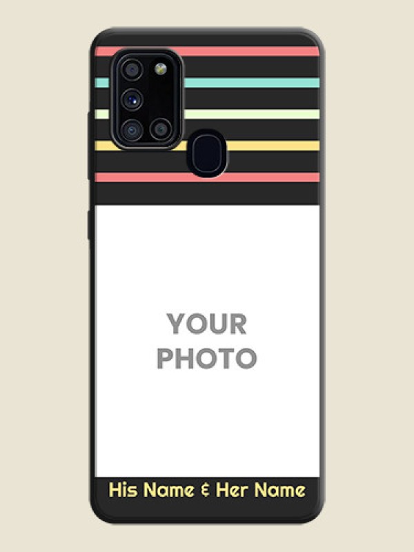 Custom Color Stripes with Photo and Text - Photo on Space Black Soft Matte Mobile Case - Galaxy A21S - alternate view