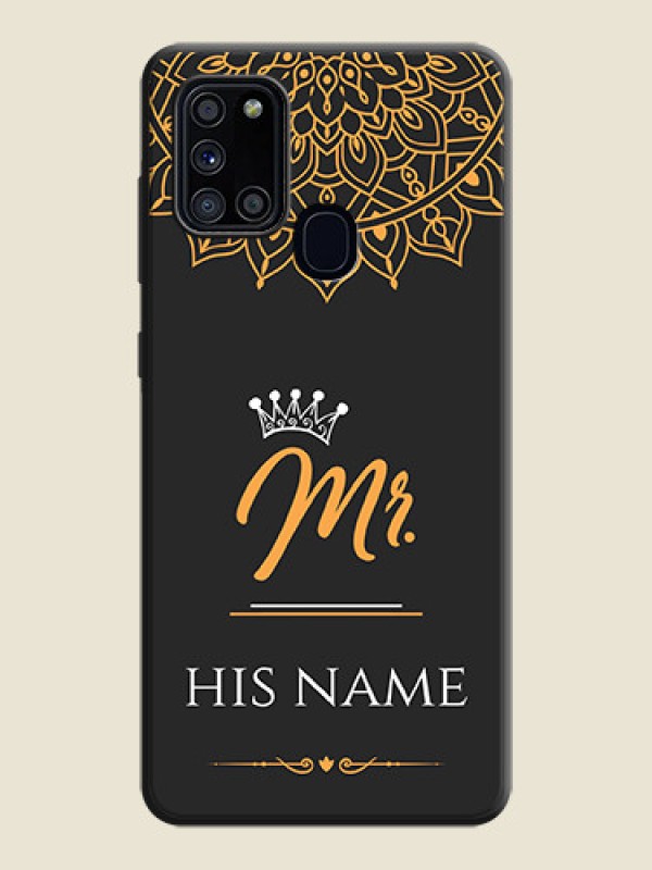 Custom Mr Name with Floral Design  on Personalised Space Black Soft Matte Cases - Galaxy A21S - alternate view