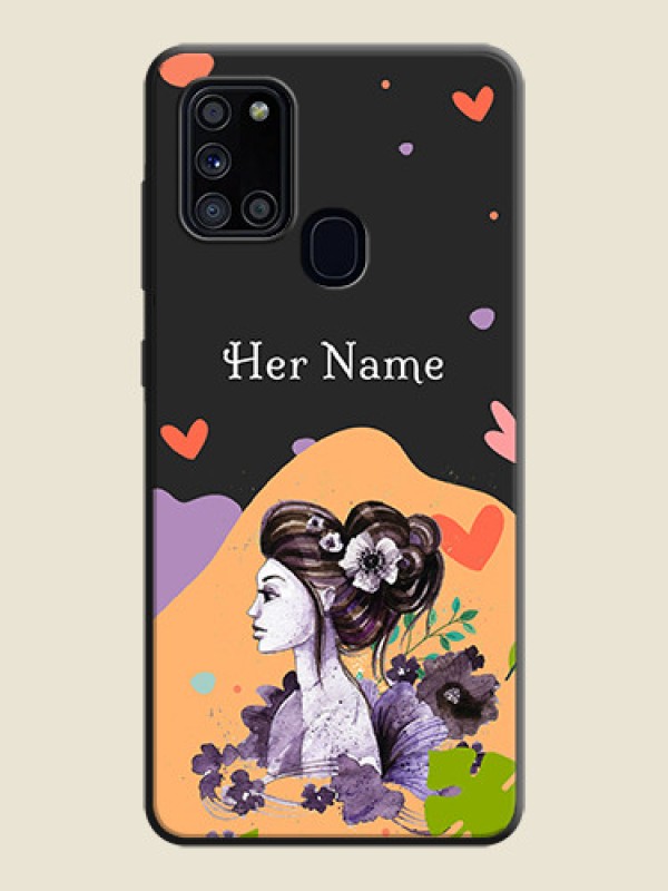 Custom Namecase For Her With Fancy Lady Image On Space Black Personalized Soft Matte Phone Covers -Samsung Galaxy A21S - alternate view