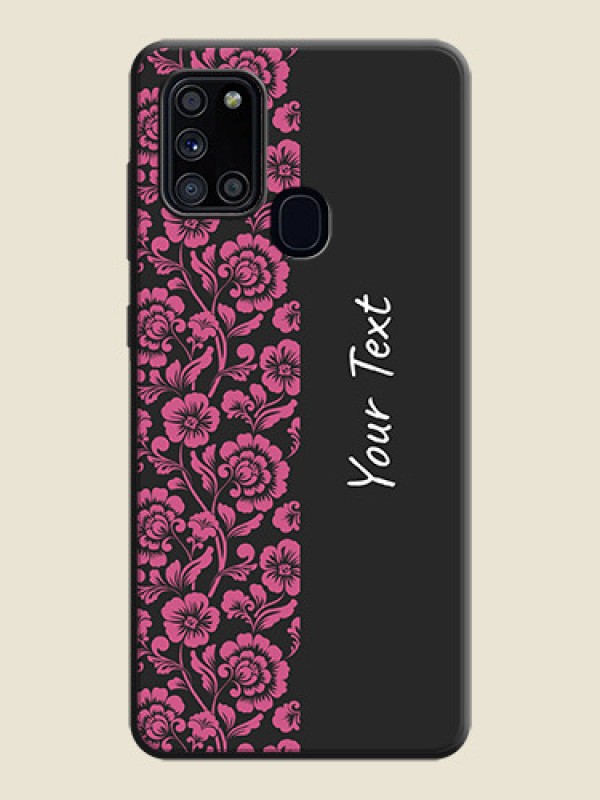 Custom Pink Floral Pattern Design With Custom Text On Space Black Personalized Soft Matte Phone Covers -Samsung Galaxy A21S - alternate view