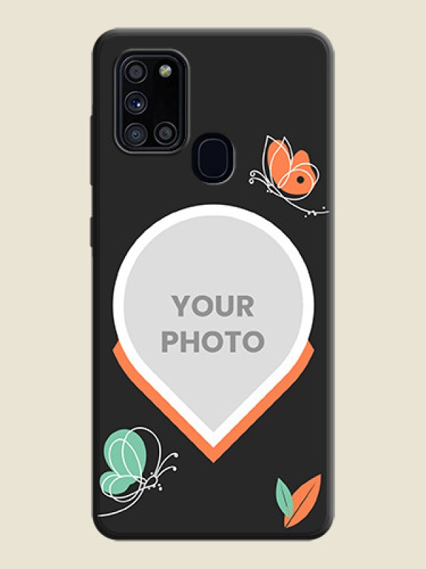 Custom Upload Pic With Simple Butterly Design On Space Black Personalized Soft Matte Phone Covers -Samsung Galaxy A21S - alternate view