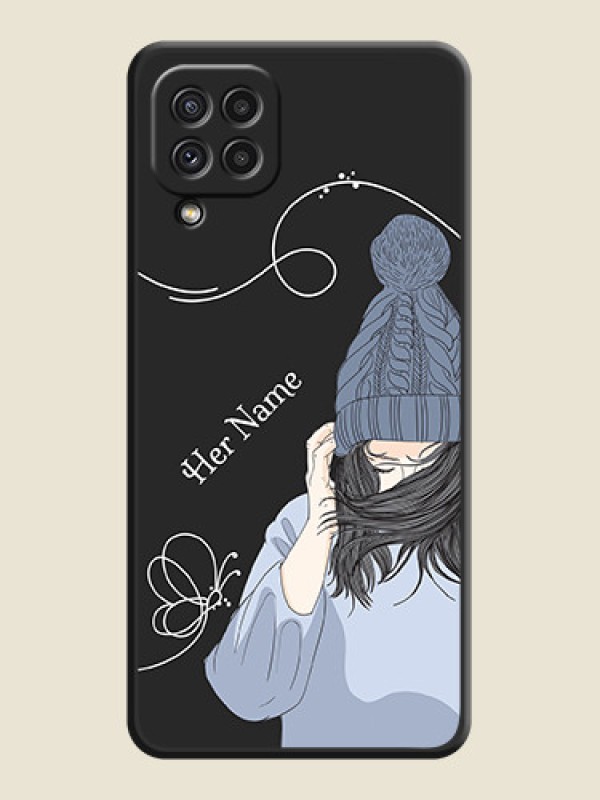 Custom Girl With Blue Winter Outfiit Custom Text Design On Space Black Personalized Soft Matte Phone Covers -Samsung Galaxy A22 4G - alternate view