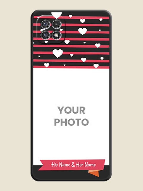 Custom White Color Love Symbols with Pink Lines Pattern on Space Black Custom Soft Matte Phone Cases - Galaxy A22 5G - alternate view