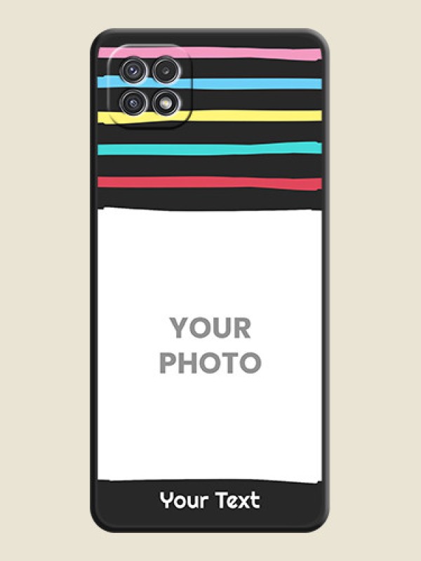 Custom Multicolor Lines with Image on Space Black Personalized Soft Matte Phone Covers - Galaxy A22 5G - alternate view