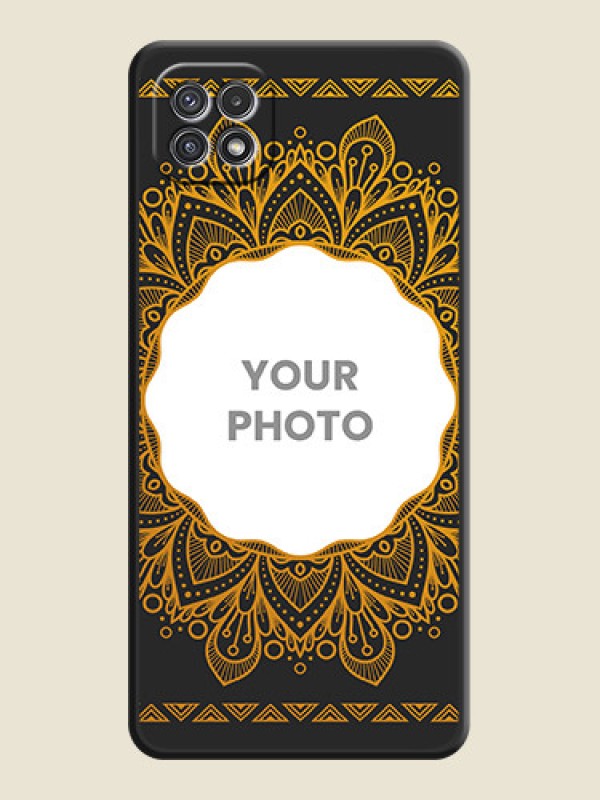 Custom Round Image with Floral Design on Photo on Space Black Soft Matte Mobile Cover - Galaxy A22 5G - alternate view