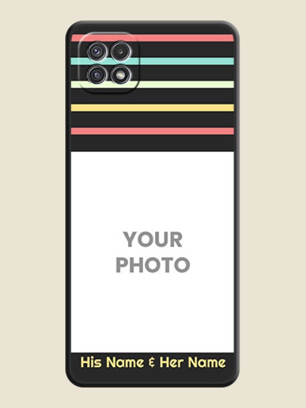 Custom Color Stripes with Photo and Text on Photo on Space Black Soft Matte Mobile Case - Galaxy A22 5G - alternate view