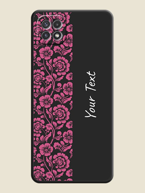 Custom Pink Floral Pattern Design With Custom Text On Space Black Personalized Soft Matte Phone Covers -Samsung Galaxy A22 5G - alternate view