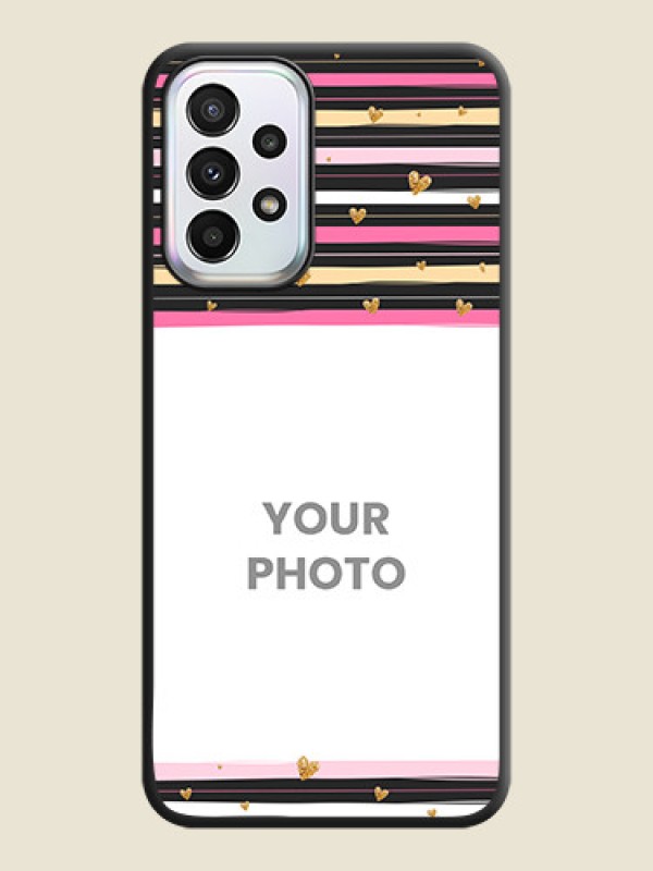 Custom Multicolor Lines and Golden Love Symbols Design on Photo on Space Black Soft Matte Mobile Cover - Galaxy A23 - alternate view