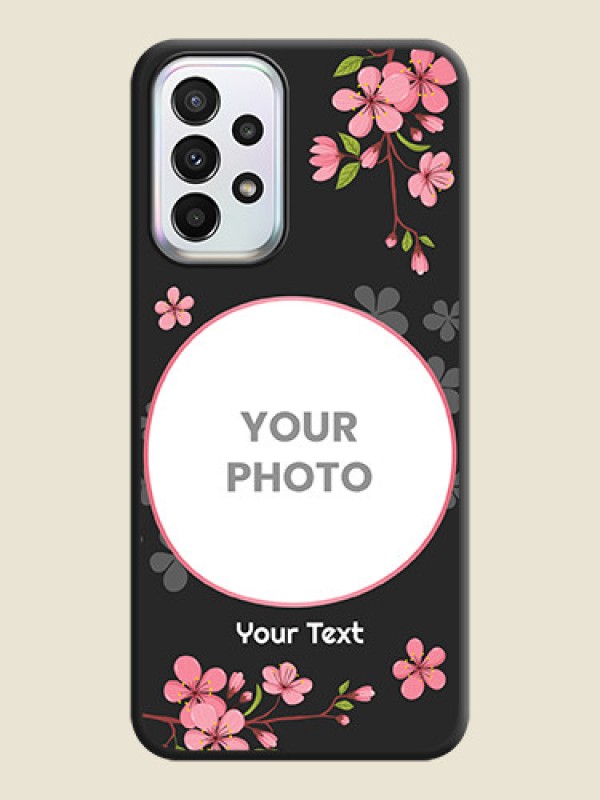 Custom Round Image with Pink Color Floral Design on Photo on Space Black Soft Matte Back Cover - Galaxy A23 - alternate view