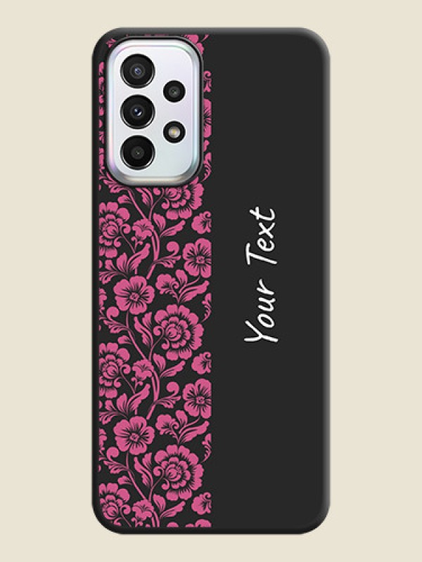 Custom Pink Floral Pattern Design With Custom Text On Space Black Personalized Soft Matte Phone Covers -Samsung Galaxy A23 5G - alternate view