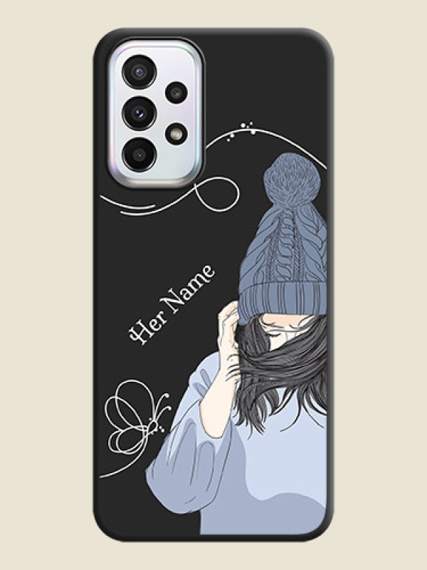 Custom Girl With Blue Winter Outfiit Custom Text Design On Space Black Personalized Soft Matte Phone Covers -Samsung Galaxy A23 5G - alternate view