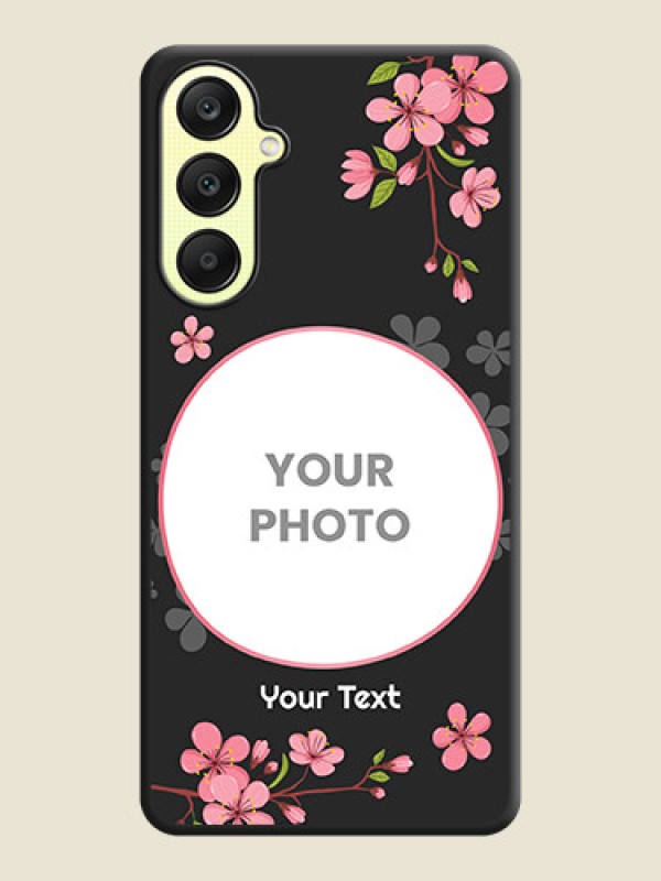 Custom Round Image with Pink Color Floral Design - Photo on Space Black Soft Matte Back Cover - Galaxy A25 5G - alternate view