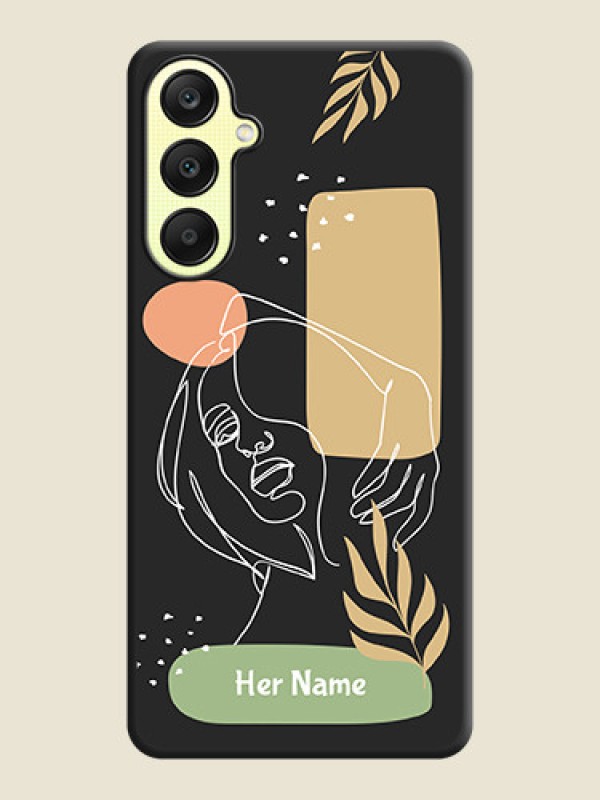 Custom Custom Text With Line Art Of Women & Leaves Design On Space Black Personalized Soft Matte Phone Covers - Galaxy A25 5G - alternate view