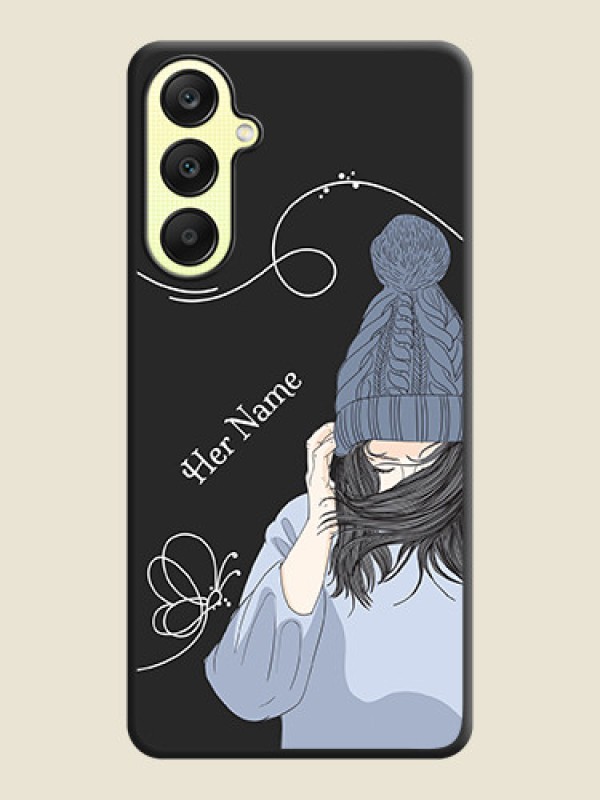 Custom Girl With Blue Winter Outfiit Custom Text Design On Space Black Personalized Soft Matte Phone Covers - Galaxy A25 5G - alternate view
